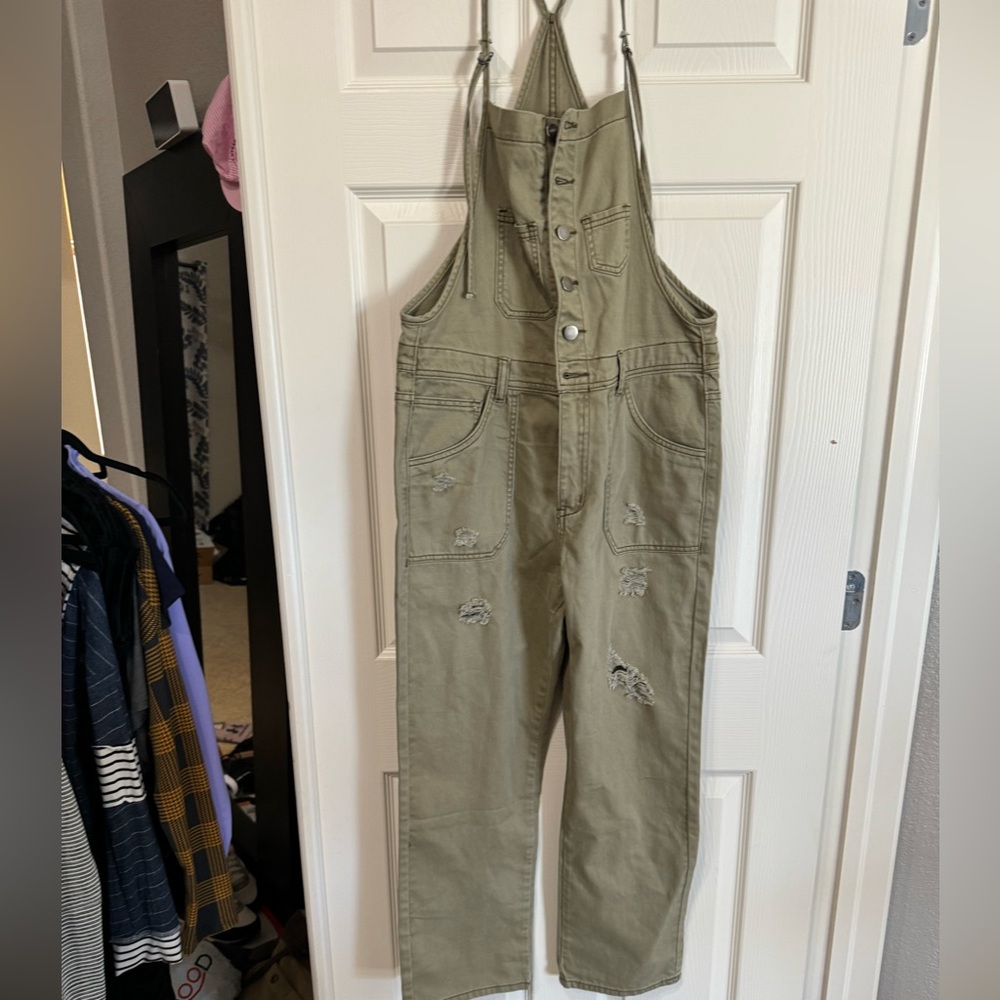 Green Distressed Overalls